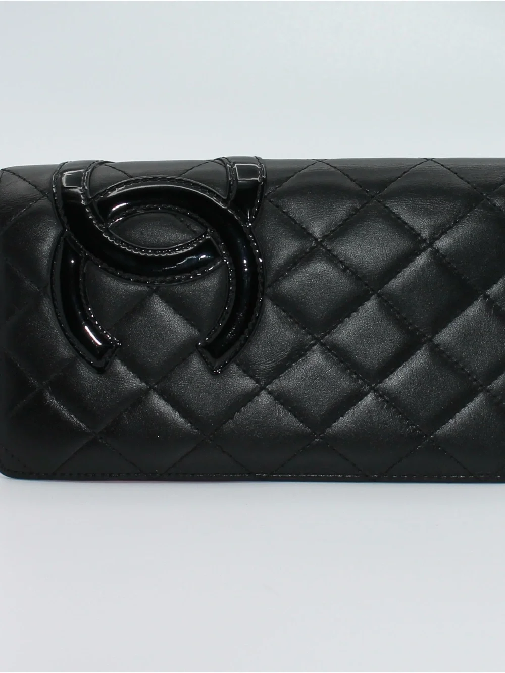 Chanel Cambon Line Quilted Lambskin Long Bifold Wallet Black Neon Pink
